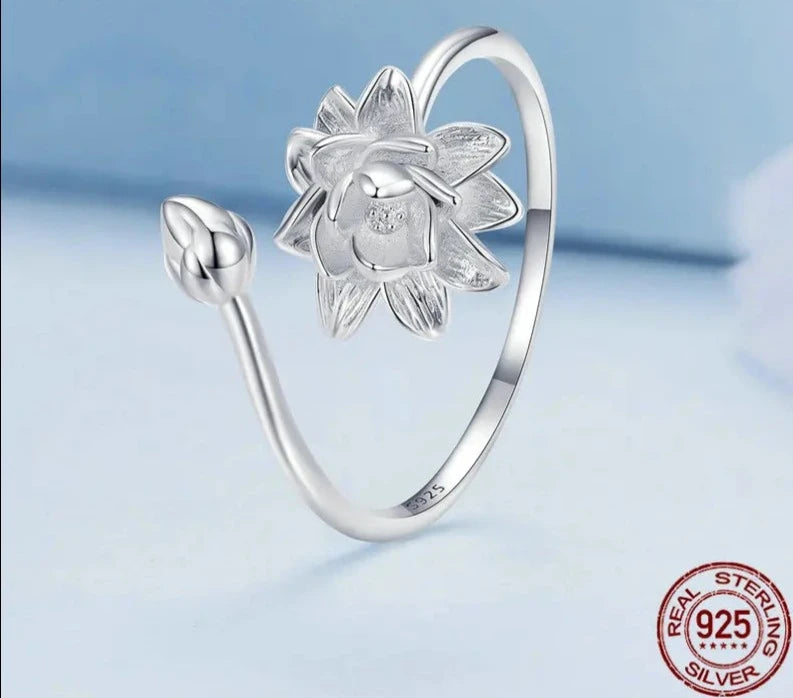 LUX Lotus Opening Ring Flower Adjustable Finger Ring