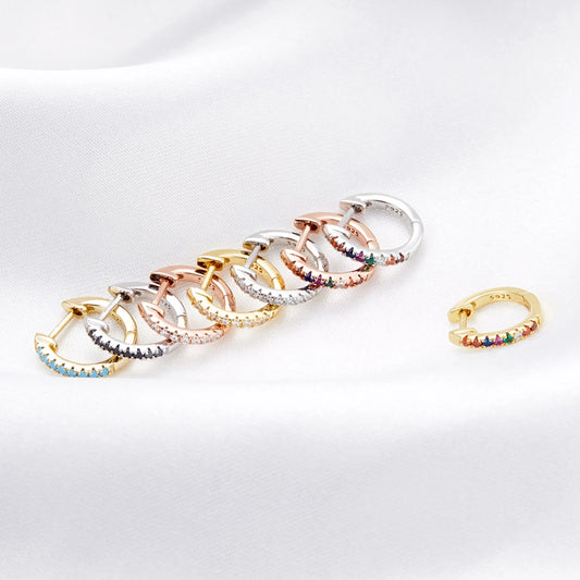 LUX Sterling Silver Small Hoop Earrings Cubic Zirconia Cuff Earrings Gold Huggie Hoop Earrings