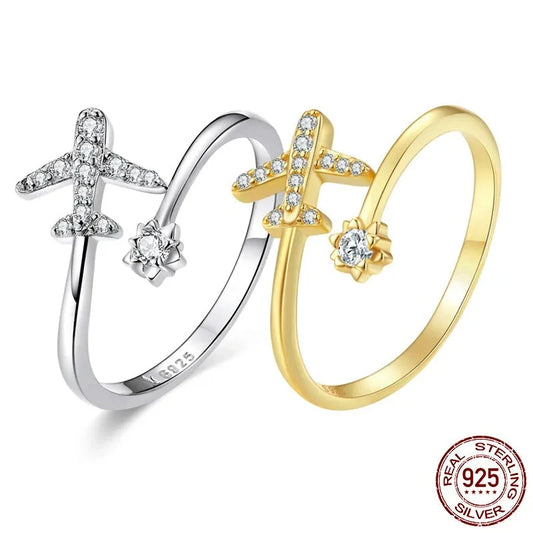 LUX Silver Flying Plane Open Finger Rings for Women