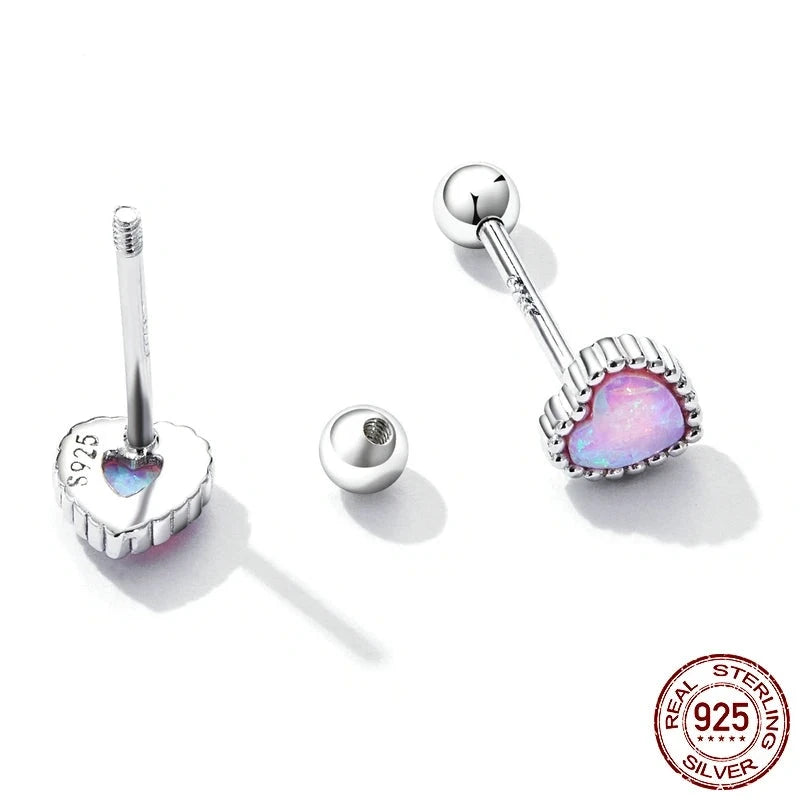 LUX Sterling Silver Shining Opal Heart Earrings