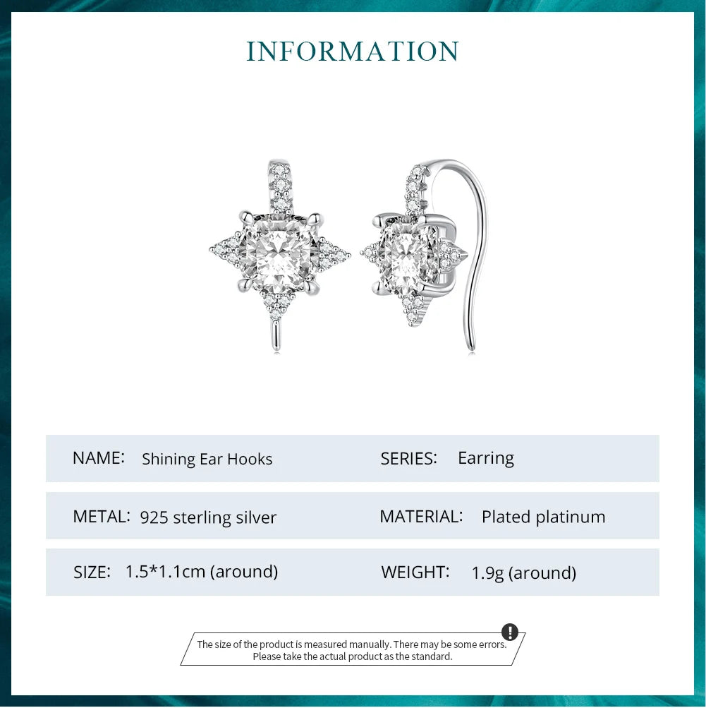 LUX Shiny Clear Square Zircon Ear Hooks Original Design Earrings