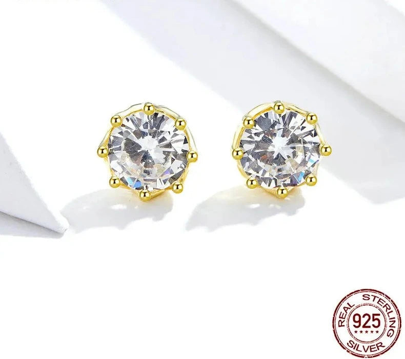 LUX 14K Gold Plated Solitaire Round Clear CZ Stud Earring